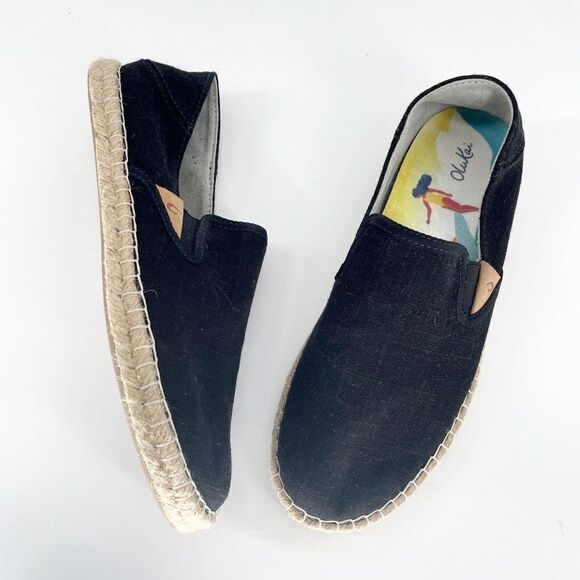 Olukai kaula Pa‘a Kapa Linen Espadrilles Collapsible Heel Black Women’s 7.5 - Picture 2 of 8
